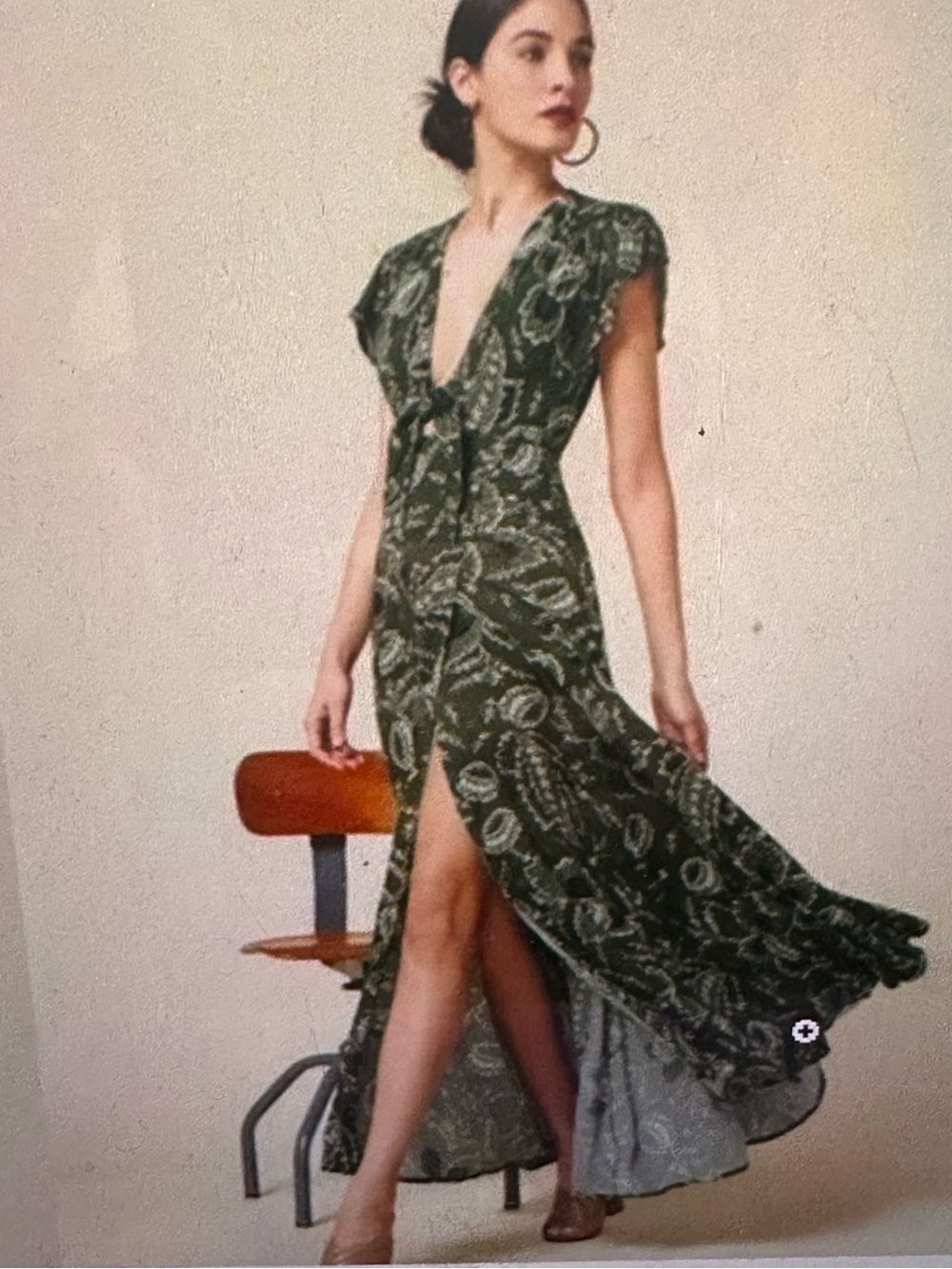 Reformation Dark Green Paisley Tie-Front Maxi Dress